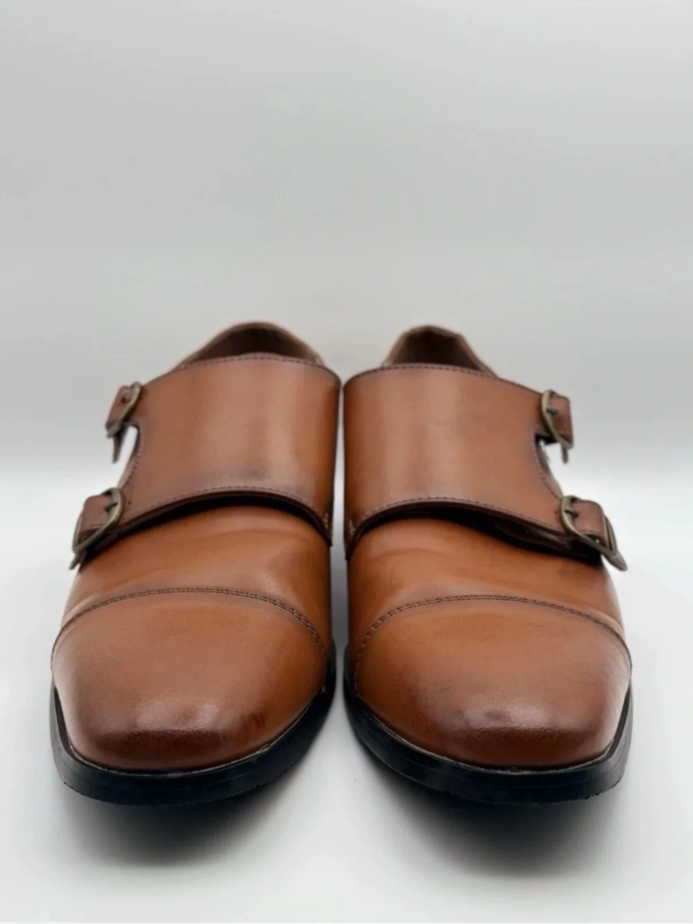 Men's Double Monk Strap Oxfords - Cognac Brown Leather